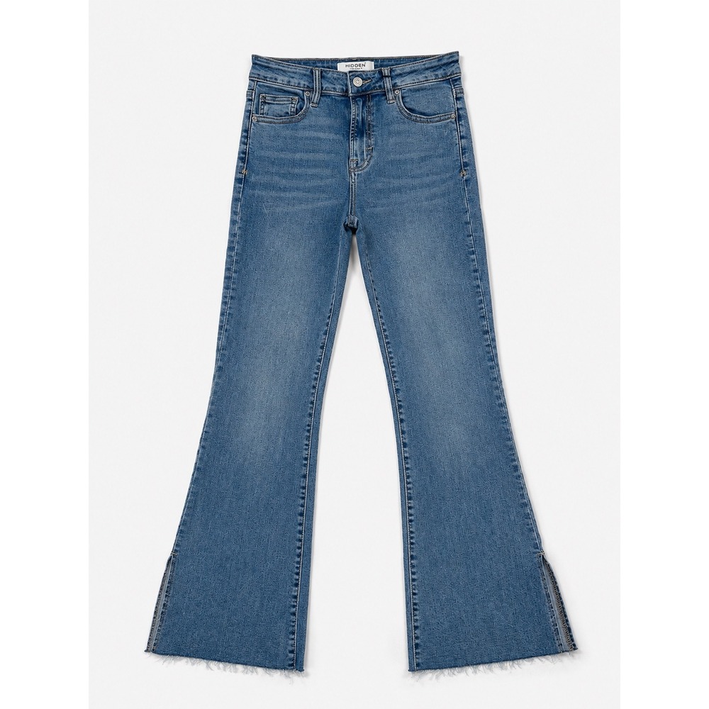 Hidden Jeans Happi Flare Side Slit Raw Hem Medium Wash Denim Size 26